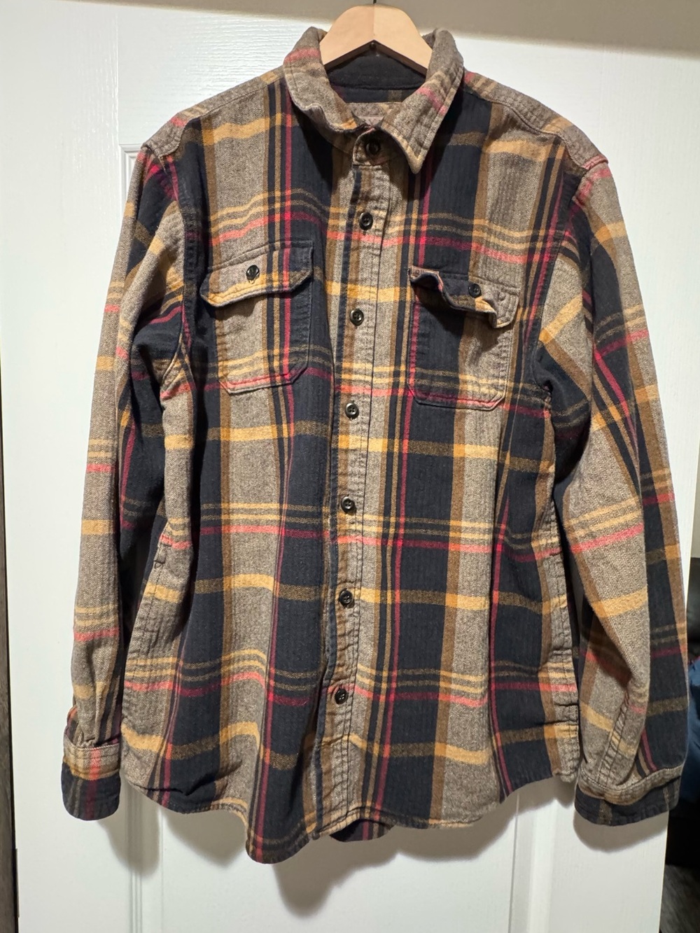 Orvis Plaid Shirt Jacket in Black, Tan & Mustard